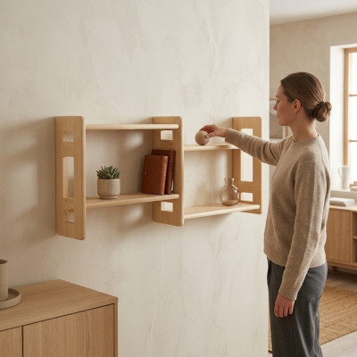 Wall shelf, bookcase, bookshelf, living room wall shelf, real wood.