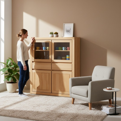 Wood Cabinet Living Room Display Cabinet Sideboard Wood Cupboards New