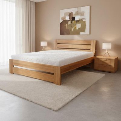 Bedroom wooden bed, real wood bed, beds, hotel, country house style, solid furniture.