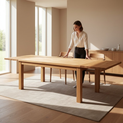 Extendable dining table, wooden table, handcrafted solid wood, new, 180x200cm