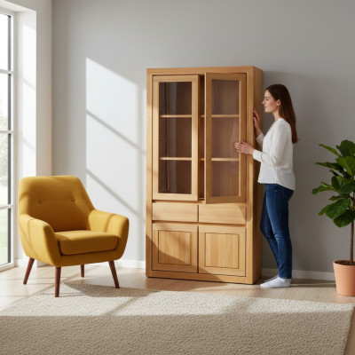 Modern display cabinet handcrafted from solid oak wood.