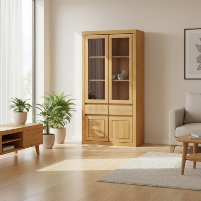 Modern display cabinet handcrafted from solid oak wood.