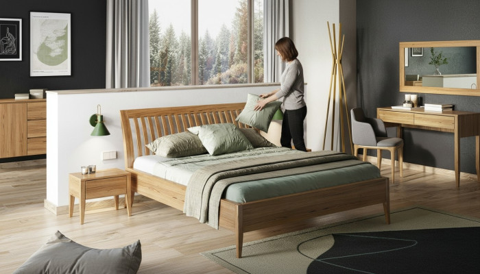 3-piece bedroom set, bed made of solid wood furniture, 2 bedside tables, real wood beds.