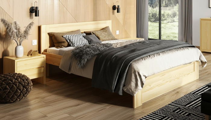 Bedroom 3-piece Set Real Wood Bed with 2x Nightstands 180x200cm Solid Wood