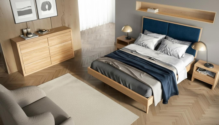 Bedroom furniture 3-piece set, solid wood bed, 2x bedside tables, real wood beds.