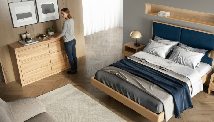 Bedroom set 4-piece set bed 2x nightstands dresser solid wood suite new
