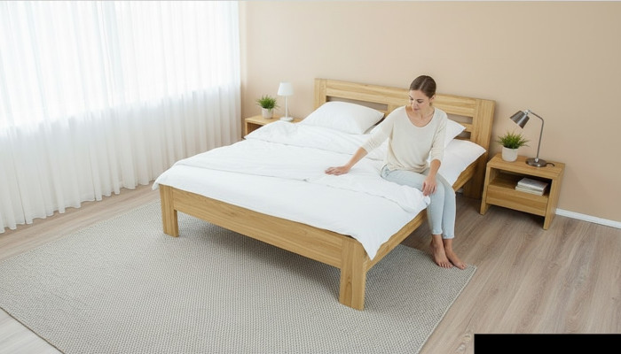 Bedroom furniture set bed solid wood nightstands 2x beds real wood 3-piece.