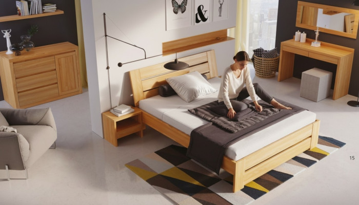 Bedroom furniture 3-piece set bed solid wood nightstands 2x real wood.