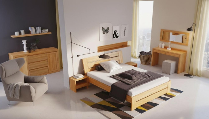 Bedroom furniture 3-piece set bed solid wood nightstands 2x real wood.