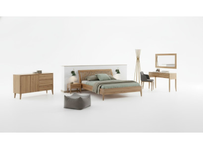 Bed Bedroom Double Beds 3-piece Set 2x Nightstands Solid Wood Real Wood