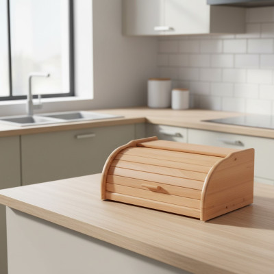 Beech Bread Box 40 cm Bread Box Roll Top Bread Roll Flap Real Wood Case