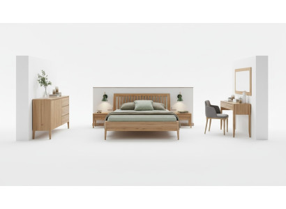Solid wood bedroom 6-piece set: 2x nightstands, vanity, dresser, mirror