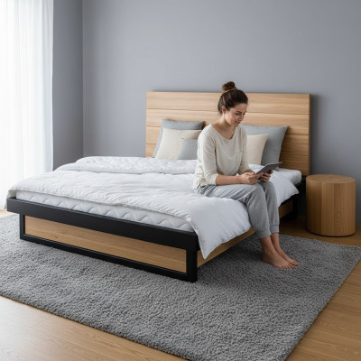 Modern bed real wood 160x200cm design beds bed frame oak style new