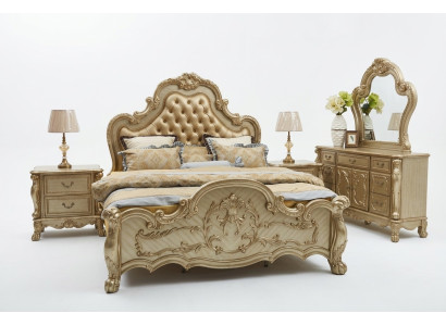 Bed + 2x Nightstands 3-piece Bedroom Set Designer Luxury Bedroom Baroque