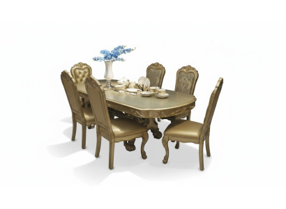 Royal dining table with 6 chairs complete decor dining room set, 7 pieces.