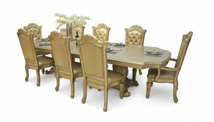 Complete beige dining room ambiance designer dining table with chairs