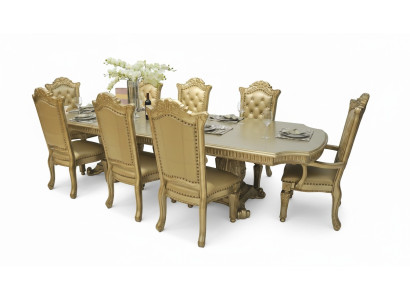 Complete beige dining room ambiance designer dining table with chairs