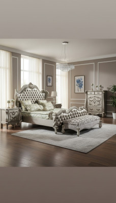 Bed 2x Nightstand 3-piece Bedroom Set Design Luxury Beds Chesterfield