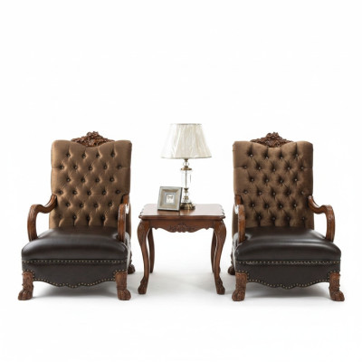 Living room set 2x armchair + side table coffee table sofa couch Chesterfield