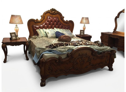 Classic bed Baroque Rococo Chesterfield style double leather hotel beds