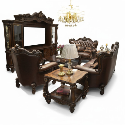 Sofa set 321 seater sofa couch leather suite upholstered set wood baroque