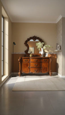 Buffet sideboard dresser mirror genuine handmade wood baroque rococo