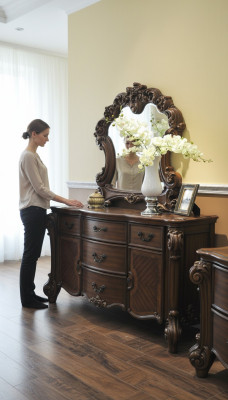Noble chest of drawers buffet cupboards cabinet + mirror Baroque Rococo sideboard wood new