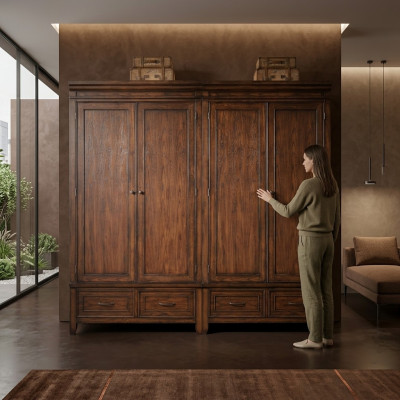 Classic 2x Wardrobe Design Bedroom Furniture Closet Cabinets Wood New