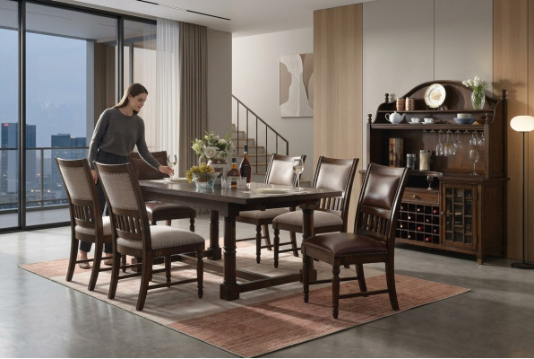 Dining room set dining table 6 chairs sideboard tables wood design group suite 9-piece