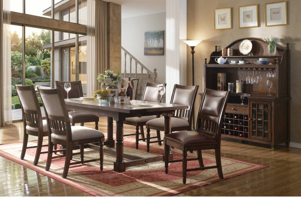 Dining room set dining table 6 chairs sideboard tables wood design group suite 9-piece