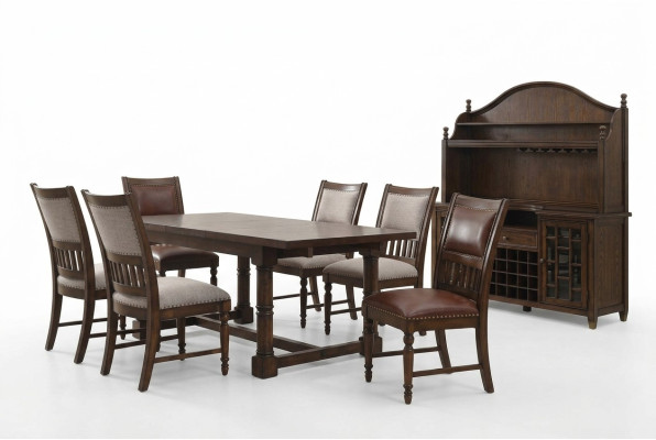 Dining room set dining table 6 chairs sideboard tables wood design group suite 9-piece