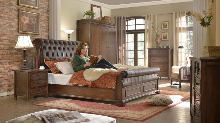 Bedroom bed bedside tables 3-piece set luxury beds wood double bed new