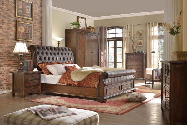 Bedroom bed bedside tables 3-piece set luxury beds wood double bed new