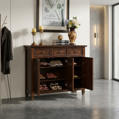 Shoe cabinet 3 compartments shoe rack shelf brown shoe tilting cabinet shoe chest of drawers chest of drawers
