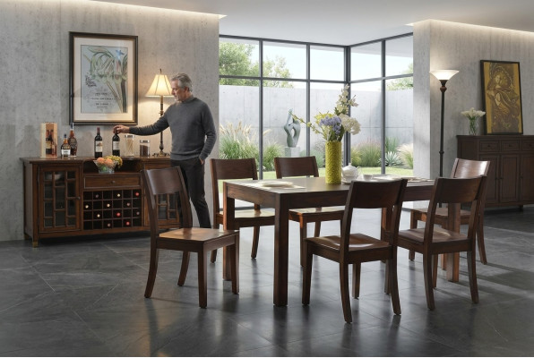 Dining table with 6 chairs, wine cabinet, 8-piece dining room set group suite table