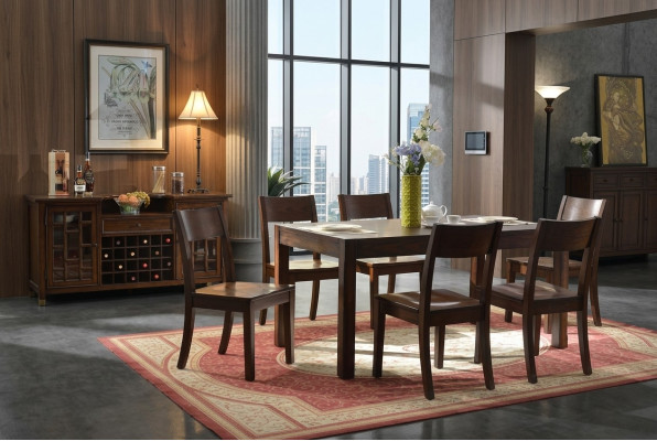 Dining table with 6 chairs, wine cabinet, 8-piece dining room set group suite table