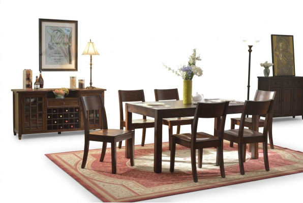Dining table with 6 chairs, wine cabinet, 8-piece dining room set group suite table