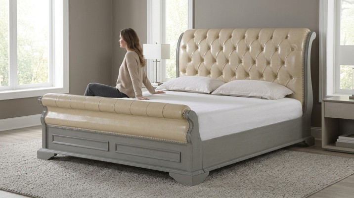 Chesterfield Design Bed Gray 180x200 Double Bed Upholstered Leather Bed Furniture
