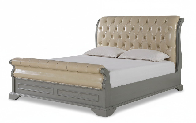 Chesterfield Design Bed Gray 180x200 Double Bed Upholstered Leather Bed Furniture