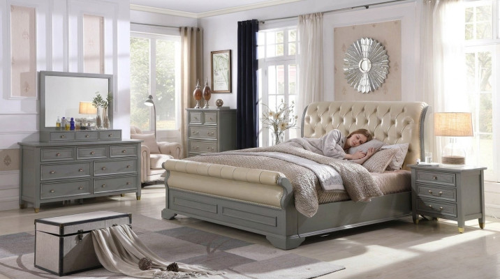 Bedroom set designer luxury wood furniture 180x200cm bed 2x nightstand 3 pcs.