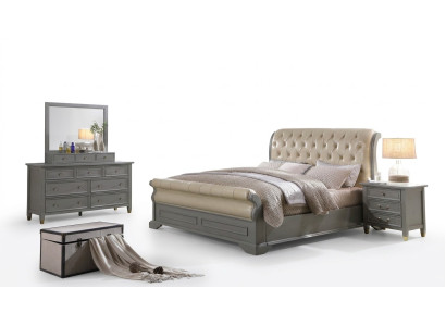 Bed Cushion Design Luxury Wood Double Hotel Beds Bedroom Leather Gray