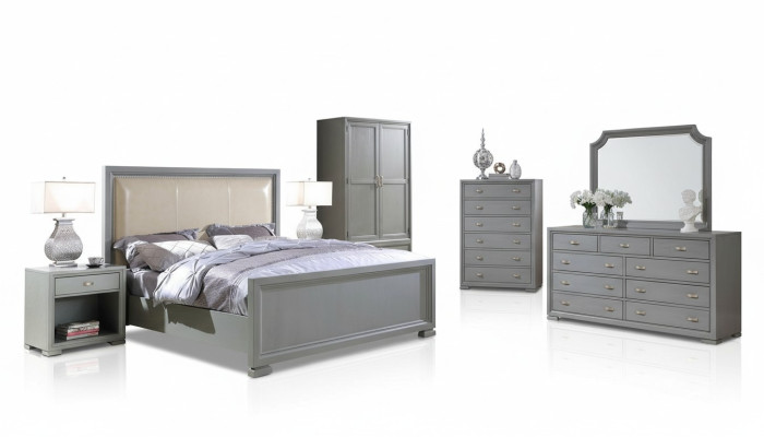 Bed Nightstand Dresser 6-Piece Bedroom Set Design Modern Luxury
