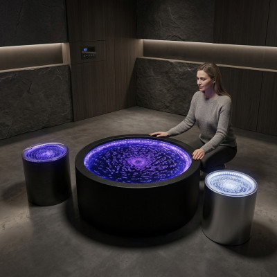 Side table LED round water wall bar counter shelf furniture illuminated