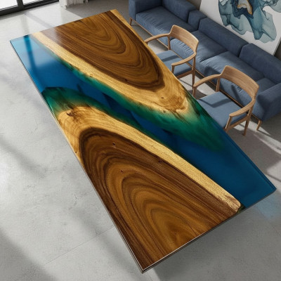 Luxury Furniture Dining Table River Solid Wood Epoxy Resin River Table