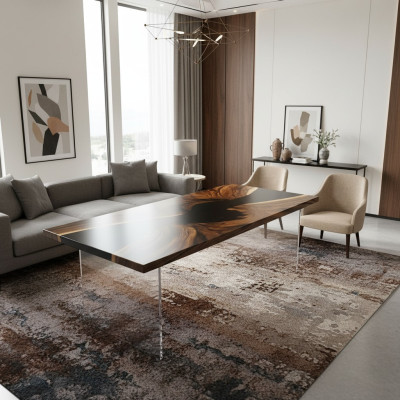 Epoxy Resin Dining Table Real Wood Solid Furniture Waterfall Epoxy Table