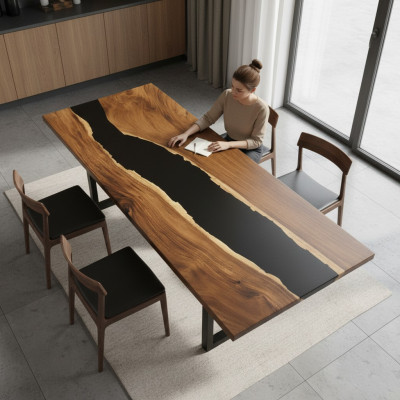 Dining Table River Table Solid Tables 201*81 River Table Real Wood Epoxy Resin