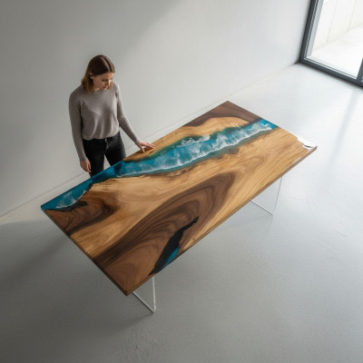 Dining Table River Table Solid Wood Tables 160x81 River Table Sea Waterfall