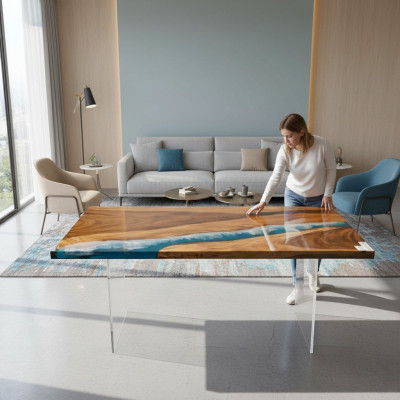 Dining Table River Table Real Wood Solid Epoxy Resin Tables 161x81 New