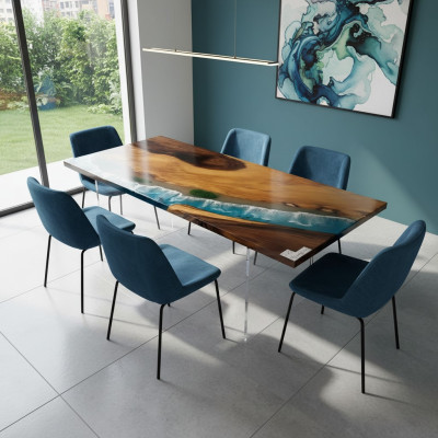 Ocean table epoxy resin design tables luxury wooden dining room furniture