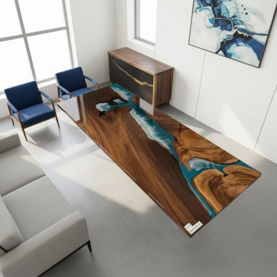 Epoxy Resin River Table Real Solid Wood Blue Water Tables Epoxy
